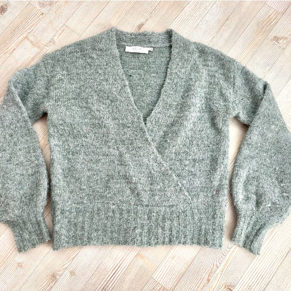 ASTR The Label Oversized Faux Wrap Sweater | Sage Size M
